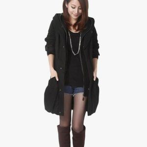 Minibee Women's Winter Hoodie Coat with Big Pockets, Black, Small